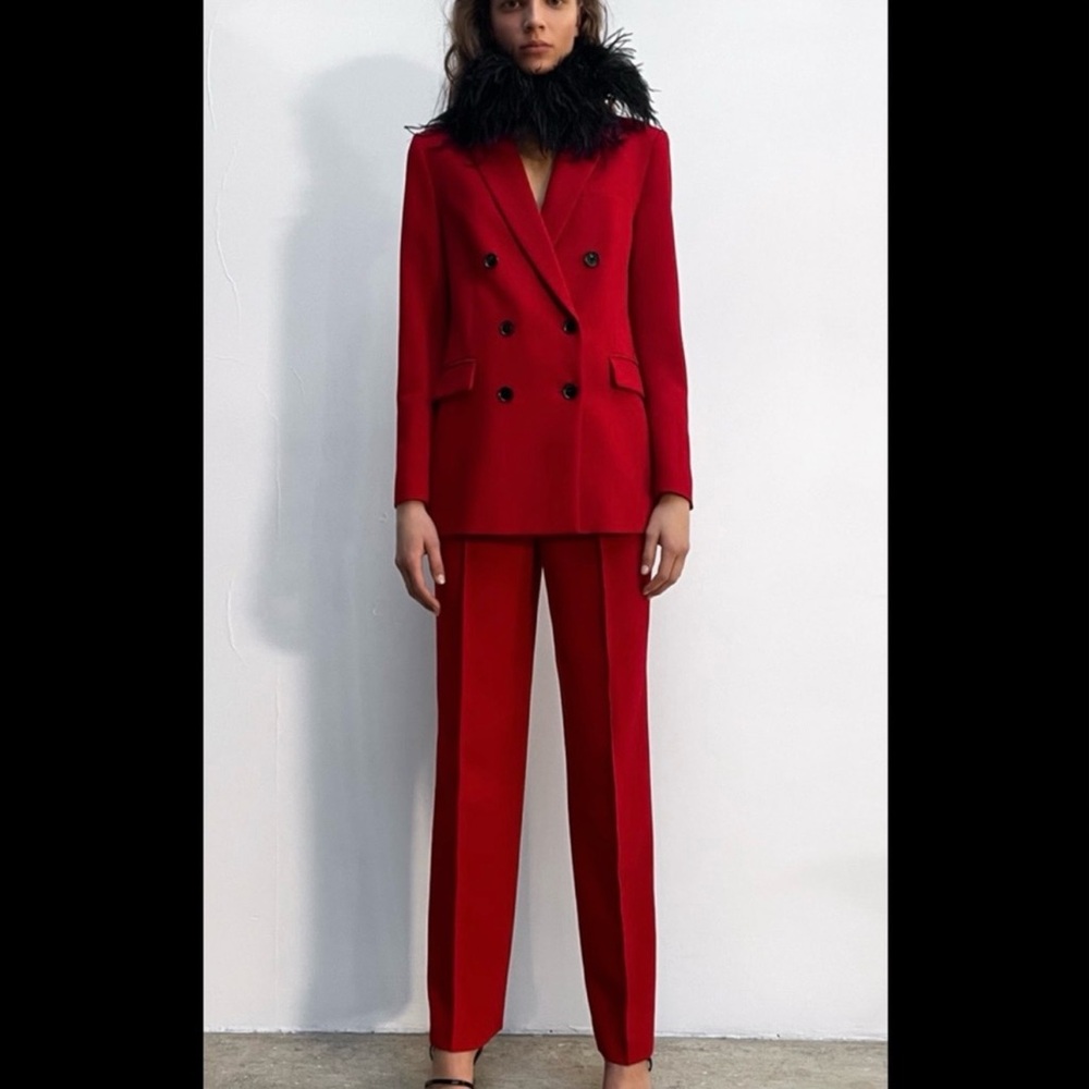Zara Double Breasted Blazer and Pants Red Pantsuit